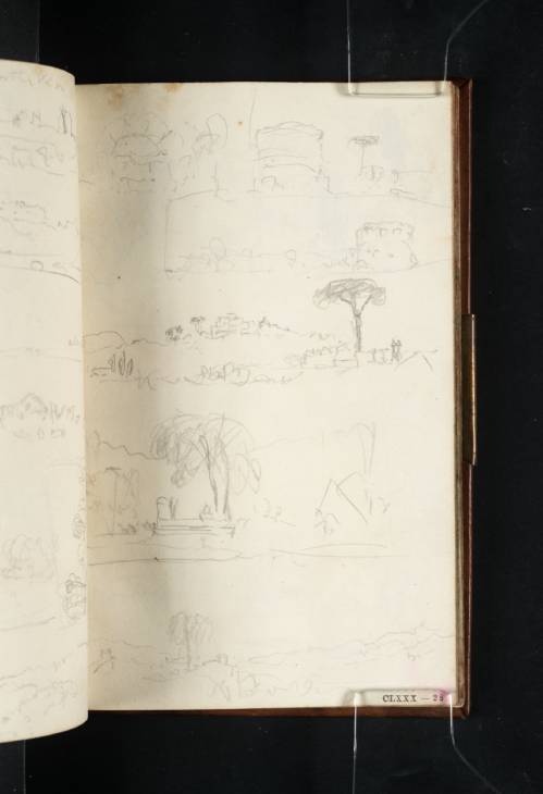 Joseph Mallord William Turner, ‘Landscape Sketches, Including a Tomb at Bovillae and Views of Castel Gandolfo’ 1819