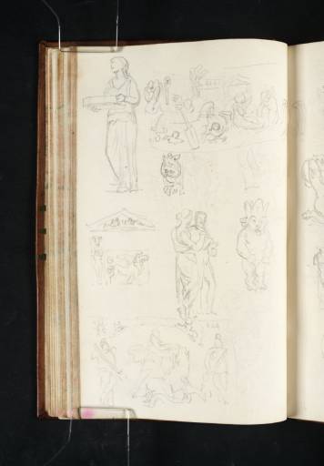 Joseph Mallord William Turner, ‘Studies of Sculptural Fragments from the Vatican Museums, Including a Statue of Pello, Part of a Relief from a Child's Sarcophagus, a Statuette Group of Mars and Venus, and a Statuette of Bes’ 1819