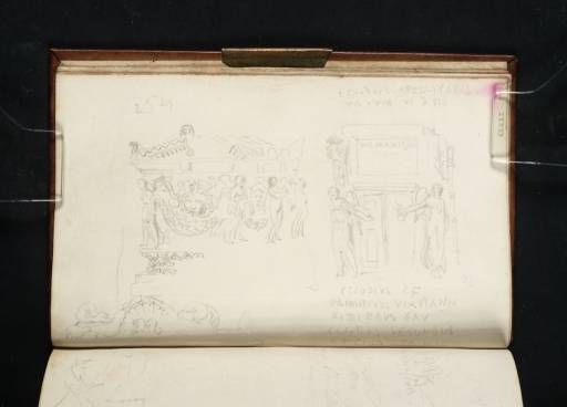 Joseph Mallord William Turner, ‘Studies of Sculptural Fragments and Reliefs from the Vatican Museums, Including an Ash Urn and the Funerary Altar of C. Clodius Apollinaris and C. Clodius Primitivus’ 1819