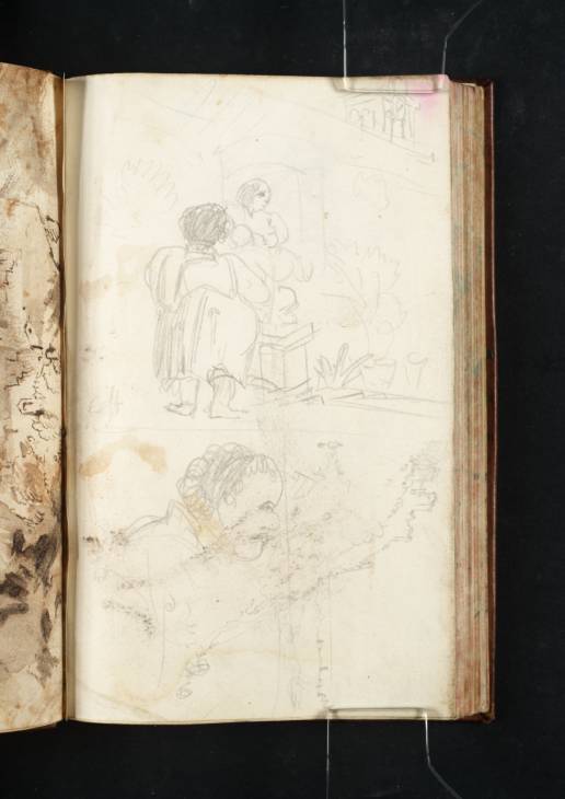 Joseph Mallord William Turner, ‘Two Caricature Sketches of a Man; and a View of Lake Nemi from Genzano’ 1819