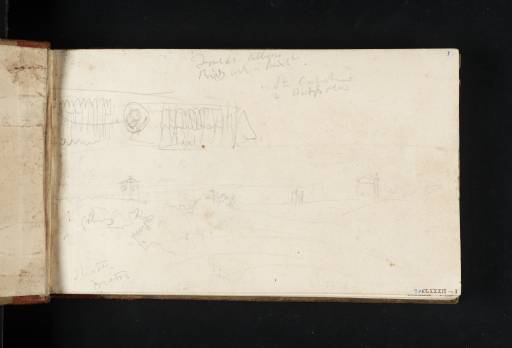 Joseph Mallord William Turner, ‘View of Albano from the Amphitheatre; and Sketch of a Decorated Tomb’ 1819