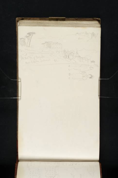 Joseph Mallord William Turner, ‘Frascati and the Villa Lancellotti, from the Road to Villa Falconieri; ?the Portale delle Armi; and Sketch of two Figures’ 1819