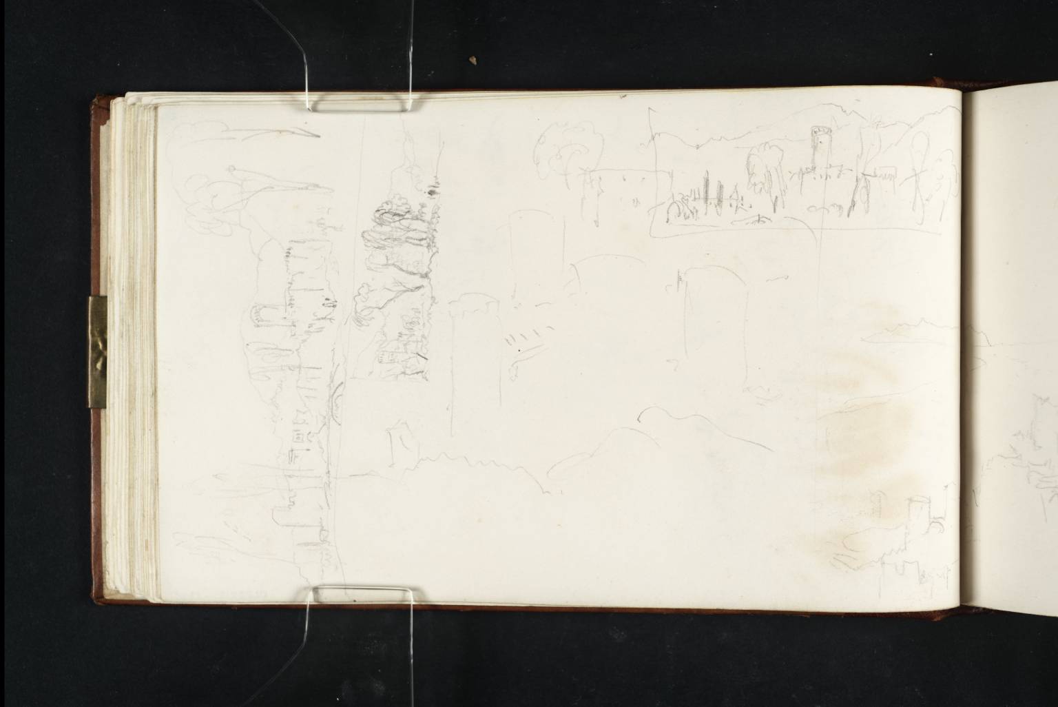 Four Sketches of the Castle at Fondi; and Part of a View of Terracina with Monte Circeo
