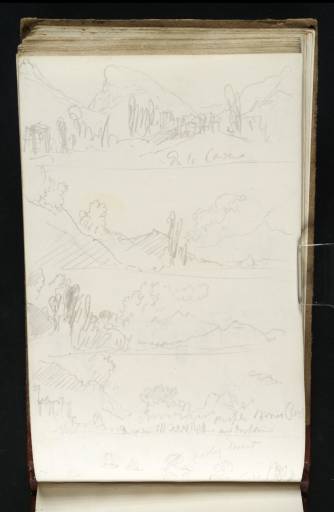 Joseph Mallord William Turner, ‘Sketches from the Road Between Nocera dei Pagani and Cava dei Tirreni, Including Two Distant Views of Vesuvius; Also Studies of Figures and Hats’ 1819