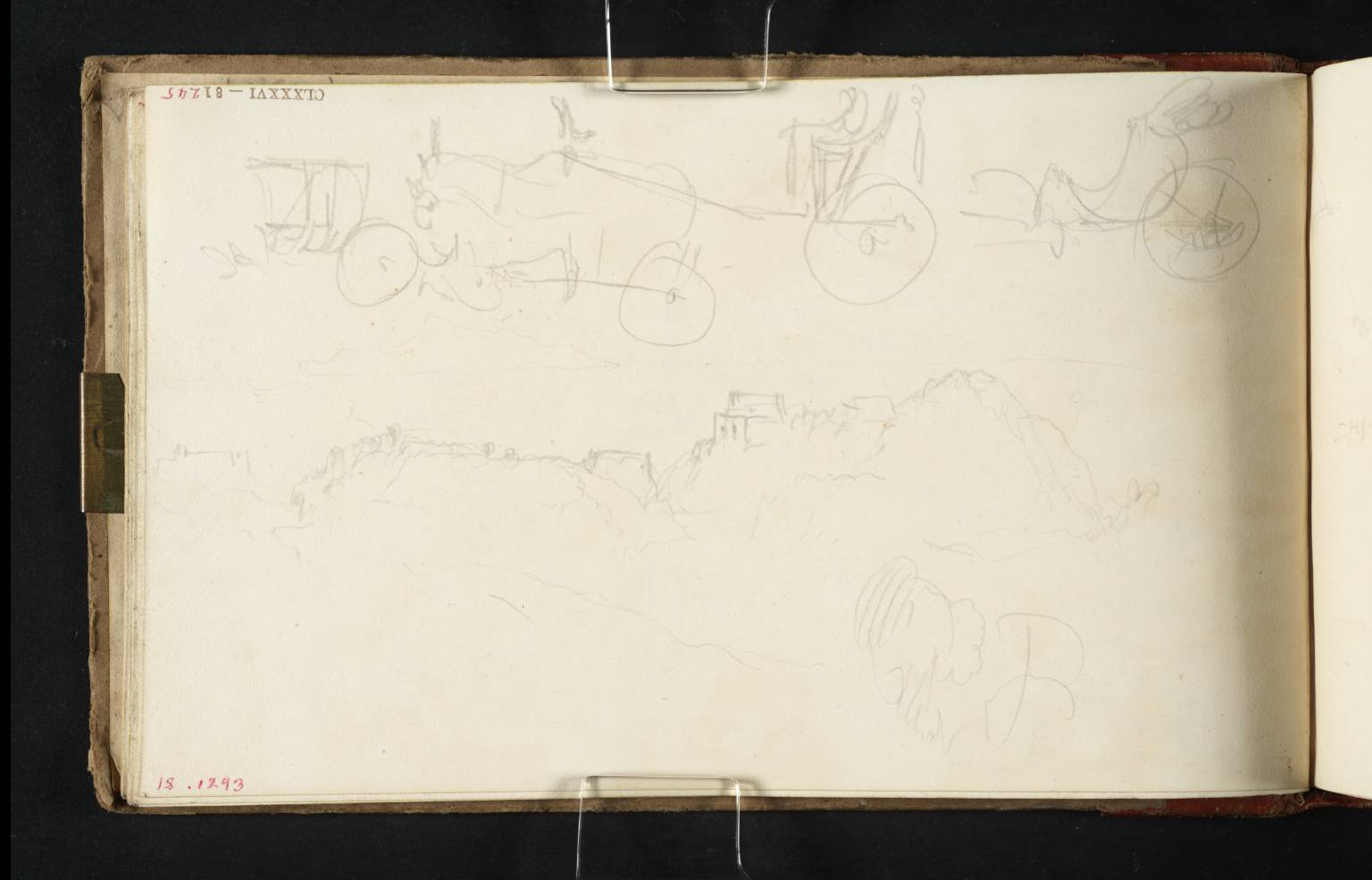 Gaiola with a Distant View of Capri; Also Sketches of Carriages