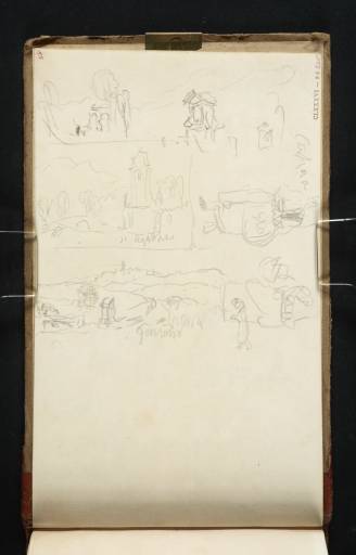 Joseph Mallord William Turner, ‘Three Landscape Sketches Including a Distant View of Gensano; and Studies of Figures at Capua’ 1819