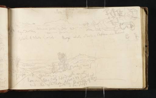 Joseph Mallord William Turner, ‘Two Distant Views, One of Ischia and One of Genzano di Roma; Also Studies of an Italian Peasant Woman’ 1819