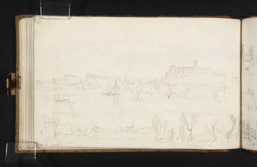 Joseph Mallord William Turner, ‘Three Sketches of the River Tiber, Rome, including the Porto di Ripa Grande and the Aventine Hill, and the Pyramid of Cestius’ 1819