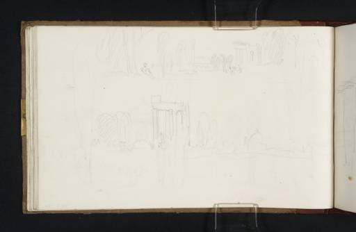 Joseph Mallord William Turner, ‘Two Views of the Temple of Aescalupius in the Grounds of Villa Borghese, Rome’ 1819