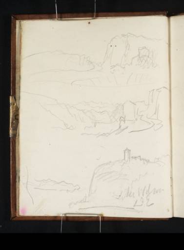 Joseph Mallord William Turner, ‘Two Sketches of a Road within Mountains; and One of a Church above a Lake, ?near Avigliana’ 1820