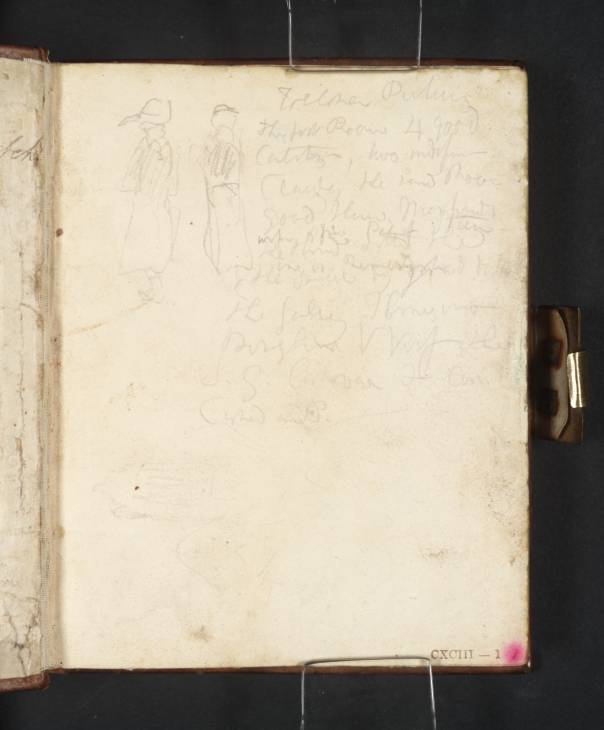 Joseph Mallord William Turner, ‘Sketches of Two Women and a Building; and Notes by Turner on the Palazzo Torlonia-Bolognetti, Rome’ 1819