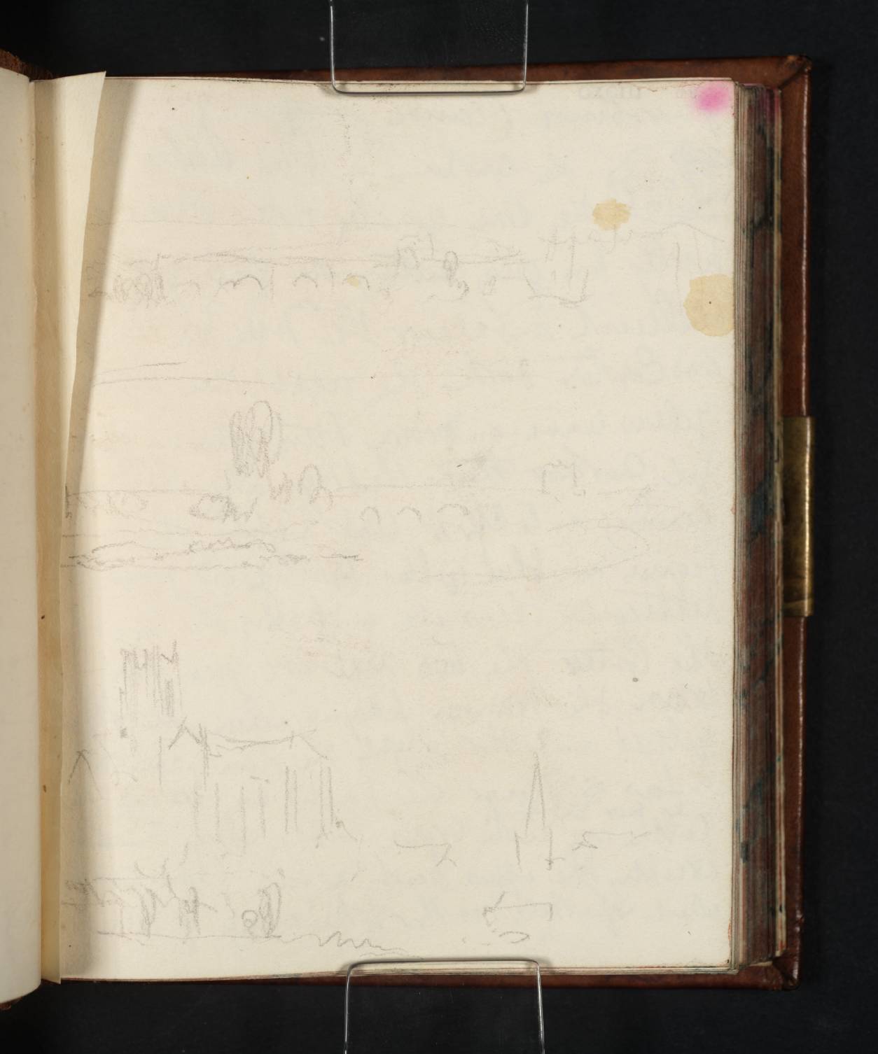 View of Auxerre, France, and Two Sketches of a Bridge