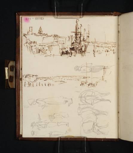 Joseph Mallord William Turner, ‘Two Sketches of Calais, France, from the Harbour; Also Studies of Figures and Horses’ 1820