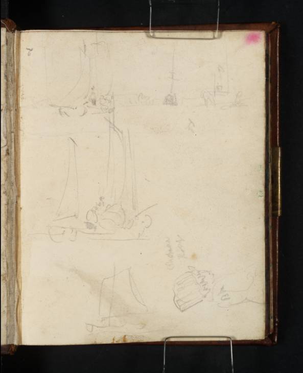 Joseph Mallord William Turner, ‘Sketches of Shipping, at ?Calais or Dover; and a Study of a French Woman Wearing a Cap’ 1820