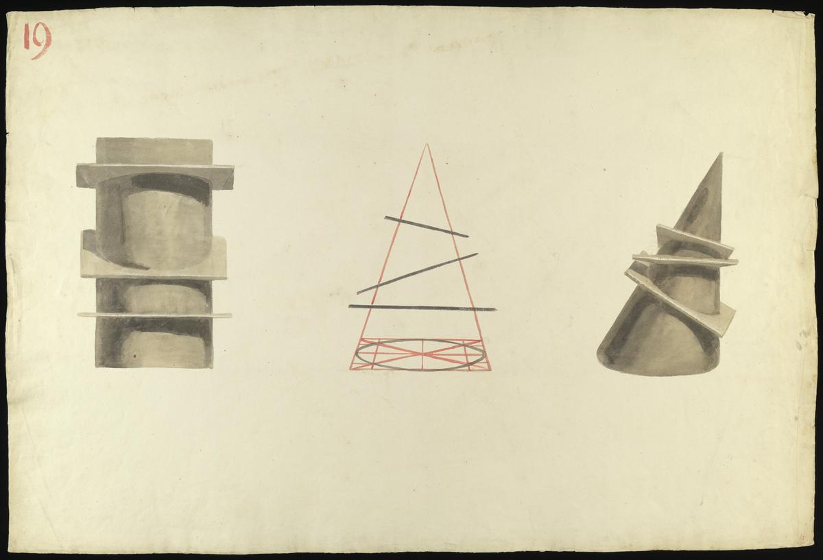 Joseph Mallord William Turner, ‘Lecture Diagram 19: Conic and Cylindrical Sections (after Thomas Malton Senior)’ c.1810