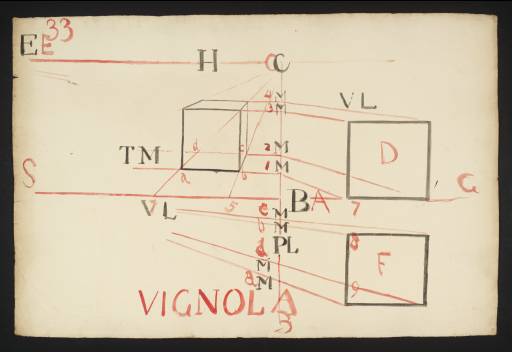 Joseph Mallord William Turner, ‘Lecture Diagram 33: Perspective Method for a Cube (after Jacopo Vignola)’ c.1810
