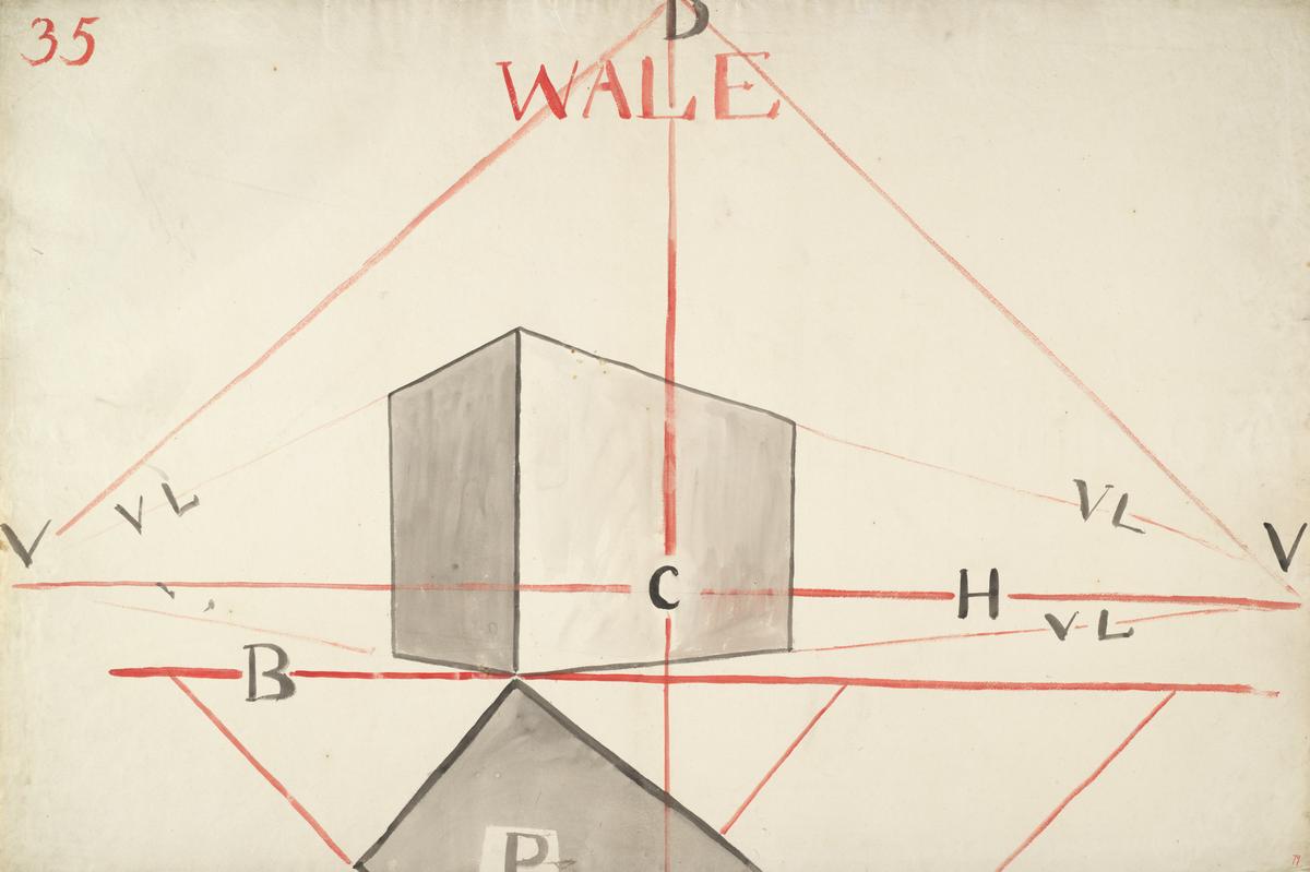Joseph Mallord William Turner, ‘Lecture Diagram 35: Perspective Method for a Rectangular Object (after Samuel Wale)’ c.1810