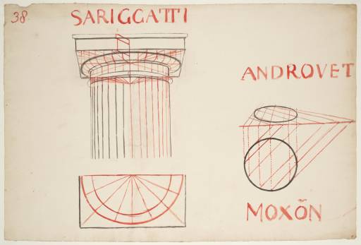 Joseph Mallord William Turner, ‘Lecture Diagram 38: Method for a Tuscan Capital (after Lorenzo Sirigatti) and a Circle (attributed to Jacques Androuet du Cerceau and Joseph Moxon)’ c.1810