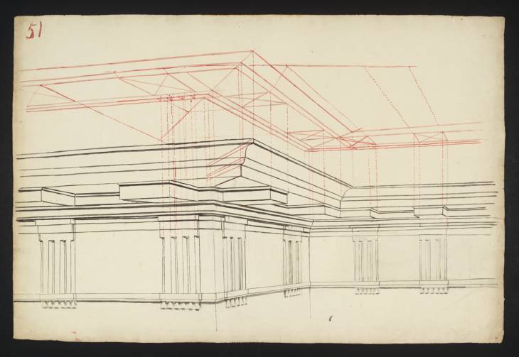Joseph Mallord William Turner, ‘Lecture Diagram 51: Perspective Construction of a Doric Entablature (after Thomas Malton Senior)’ c.1810