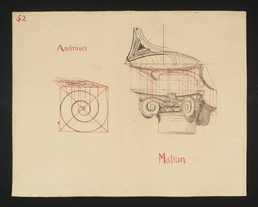 Joseph Mallord William Turner, ‘Lecture Diagram 52: Perspective Constructions of an Ionic Capital (after Thomas Malton Senior and Jacques Androuet du Cerceau)’ c.1810