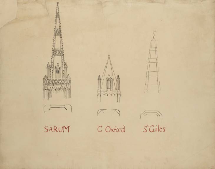Joseph Mallord William Turner, ‘Lecture Diagram: Various Steeples, Salisbury, Oxford and London’ c.1810-28