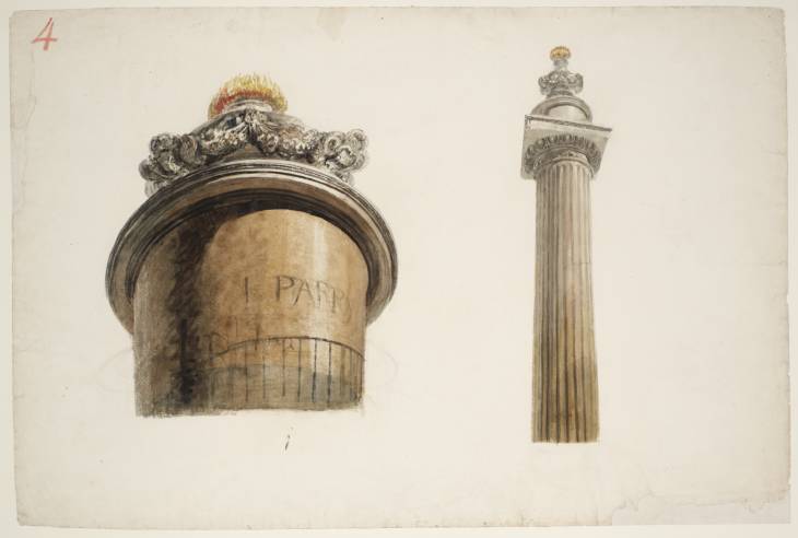 Joseph Mallord William Turner, ‘Lecture Diagram 4: Two Studies of the Monument, London, Seen from Below’ c.1810