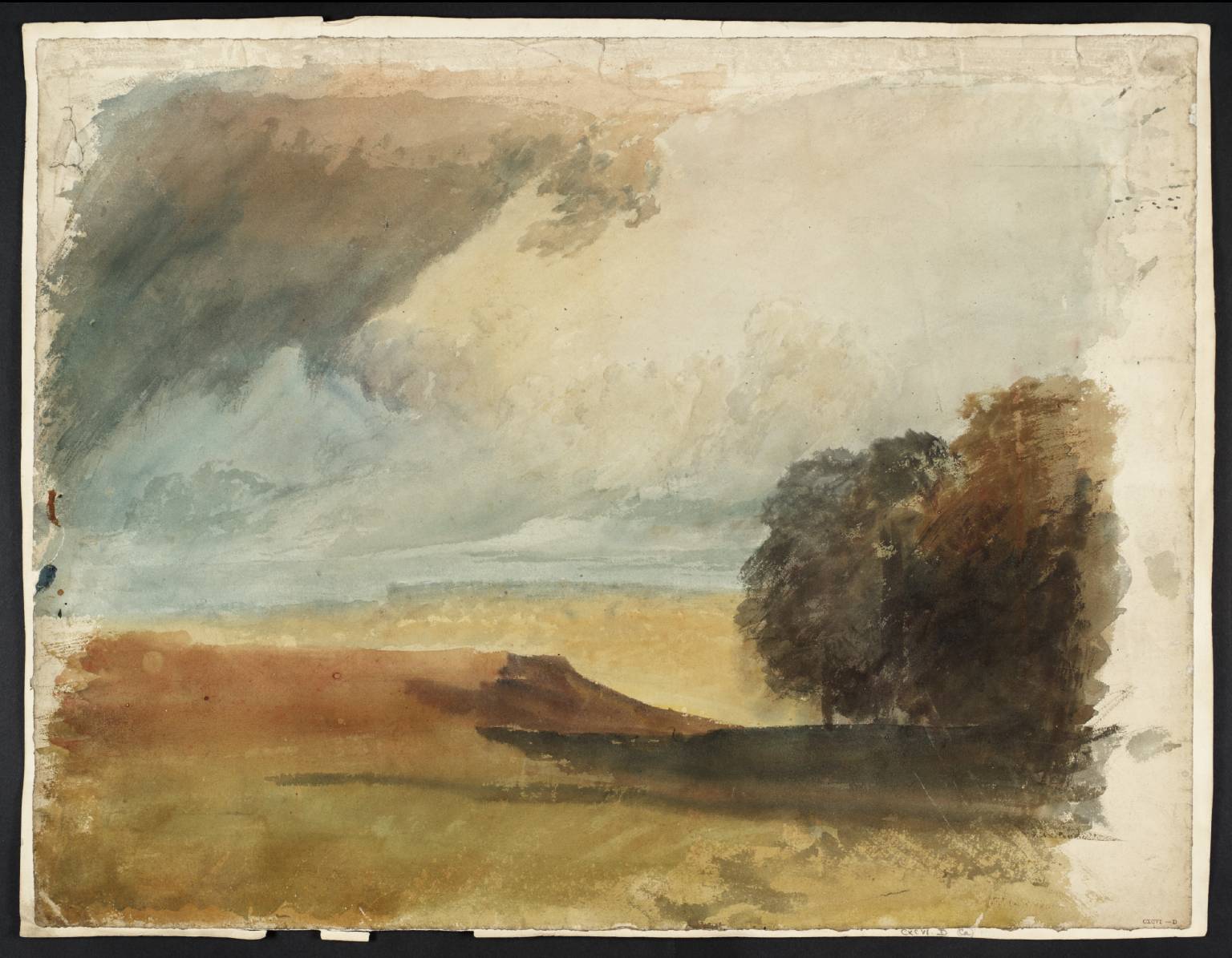 View across Country, with Group of Trees in Foreground on the Right