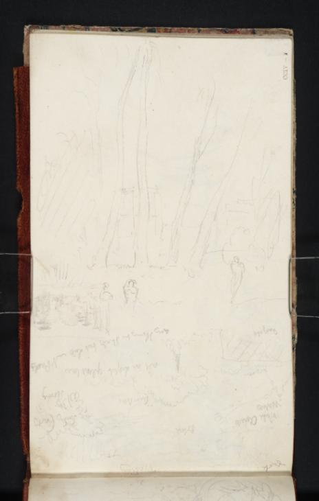 Joseph Mallord William Turner, ‘Figures in a Wooded Landscape; a Sky Study with Newgate Prison and the Dome of St Paul's Cathedral, London; Study for a Classical Landscape’ c.1823-4