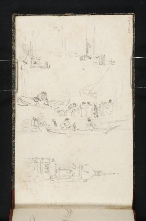 Joseph Mallord William Turner, ‘Boats with Figures in the Pool of London near Old London Bridge; the Tower of St Magnus the Martyr's Church’ ?1824