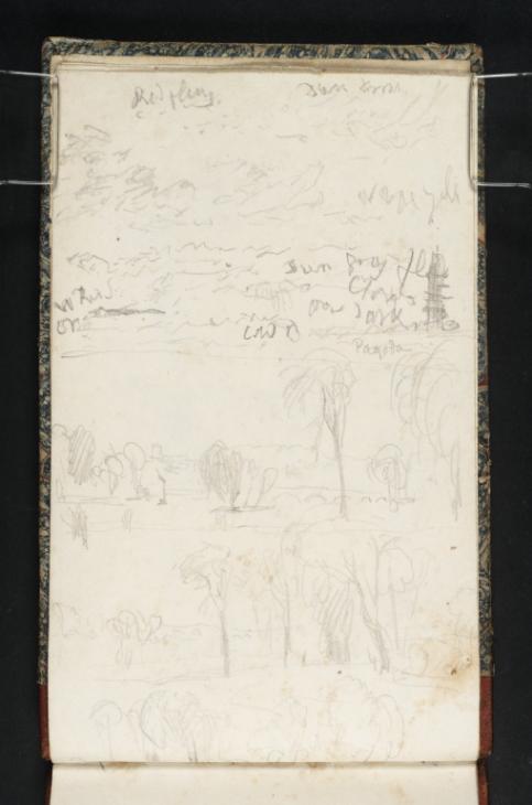 Joseph Mallord William Turner, ‘A Study of a Cloudy Sky over the Pagoda at Kew; Trees by the River Thames with ?Richmond Bridge’ c.1823-4