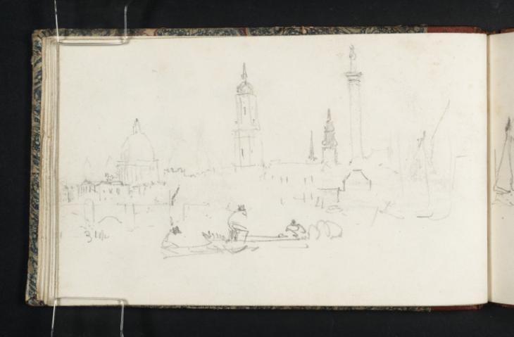 Joseph Mallord William Turner, ‘Boats in the Pool of London below Old London Bridge, with St Paul's Cathedral, St Magnus the Martyr's Church and the Monument’ ?1824