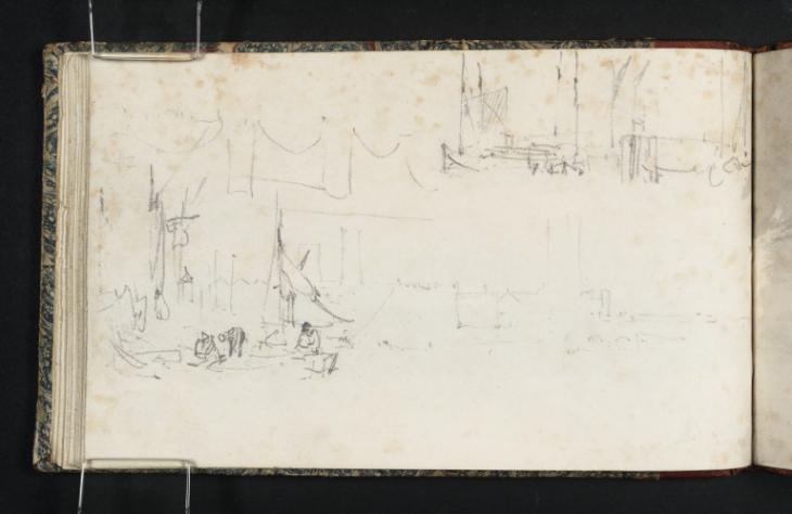 Joseph Mallord William Turner, ‘Shipping in the Pool of London below Old London Bridge, with Southwark Cathedral Beyond; Arches of the Bridge’ ?1824