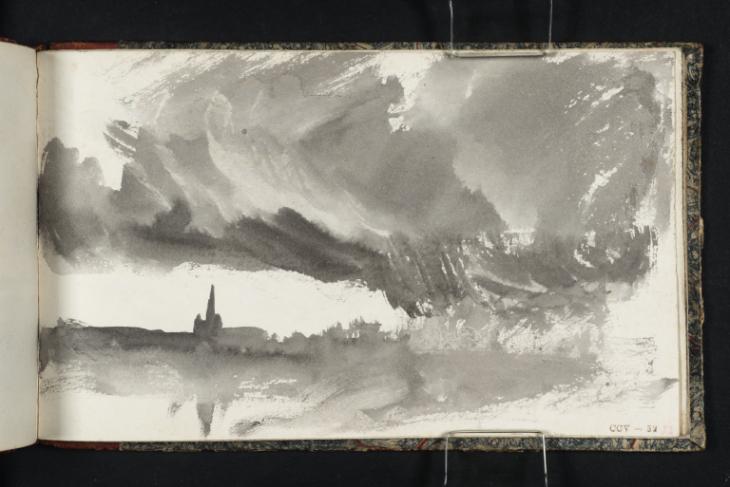 Joseph Mallord William Turner, ‘?A Church Spire Reflected in Water, with Storm Clouds’ c.1823-4