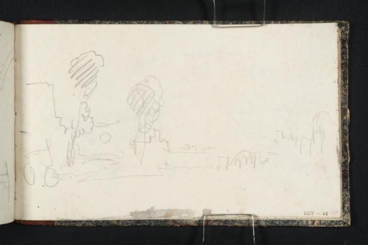 Joseph Mallord William Turner, ‘Buildings and Trees with a Low Sun, Possibly on or near the River Thames’ c.1823-4