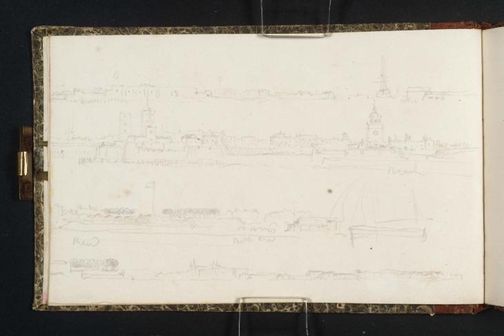 Joseph Mallord William Turner, ‘Defences in Portsmouth Harbour, with the Square Tower Semaphore Station and Portsmouth Cathedral’ ?1824