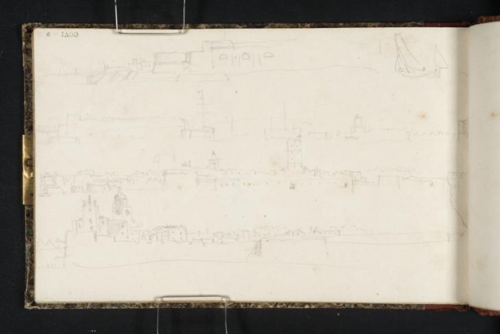 Joseph Mallord William Turner, ‘The Defences at Portsmouth, with the Round Tower, Eighteen Gun Battery, Square Tower Semaphore Station and Other Buildings’ ?1824
