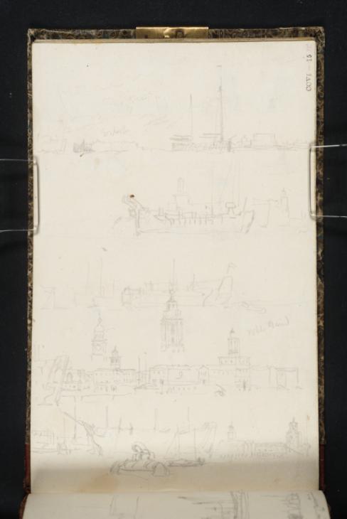 Joseph Mallord William Turner, ‘Shipping off Gosport; Storehouses and the Semaphore Tower in Portsmouth Dockyard’ ?1824