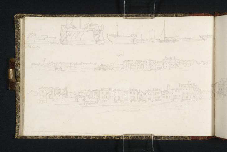 Joseph Mallord William Turner, ‘Shipping; Buildings on the Hard at Gosport, with the Royal Hospital Haslar Beyond’ ?1824