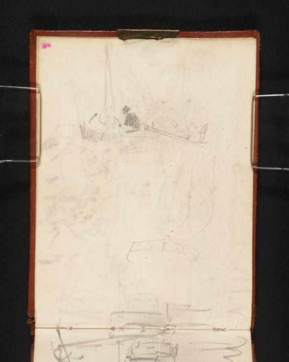 Joseph Mallord William Turner, ‘A Figure in a Sailing Boat; a Sailing Boat; an Interior with Figures, Possibly in a London Hall or Church’ 1827