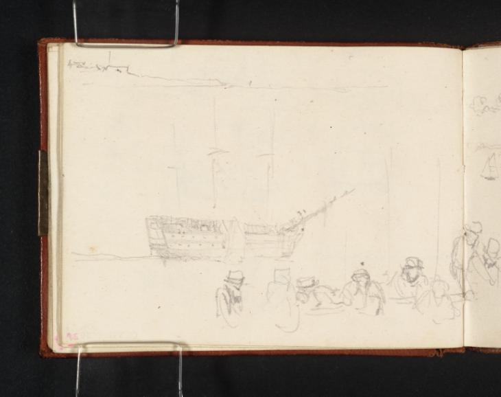 Joseph Mallord William Turner, ‘?A Coastal Fort; a Yacht Passing a Moored Warship; Figures in a Rowing Boat’ 1827