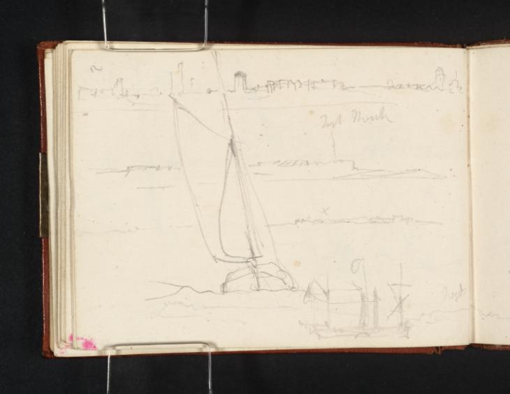 Joseph Mallord William Turner, ‘Coastlines, Perhaps around Portsmouth; a Yacht; a Hybrid Paddle-Steamer off Ryde’ 1827