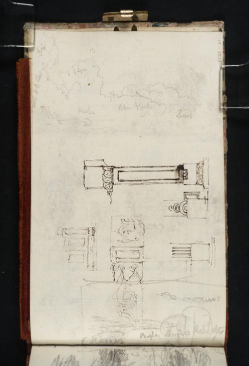 Joseph Mallord William Turner, ‘Sky Study; Oak Chest or Panelling at Farnley; Continuation of Sketch of River Scene’ 1821