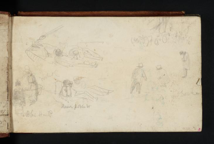 Joseph Mallord William Turner, ‘Figure Studies, Perhaps by the Sea or the River Thames; ?Horses and Carts with Sailing Boats’ c.1825