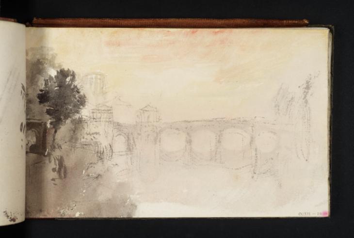 Joseph Mallord William Turner, ‘A Classical Bridge and Buildings at Dawn or Sunset’ c.1825