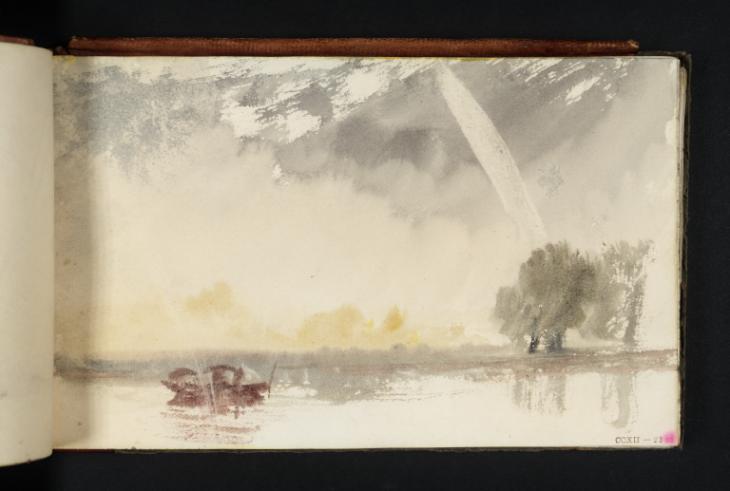 Joseph Mallord William Turner, ‘Figures under Umbrellas in a Punt on a River, with a Rainbow’ c.1825