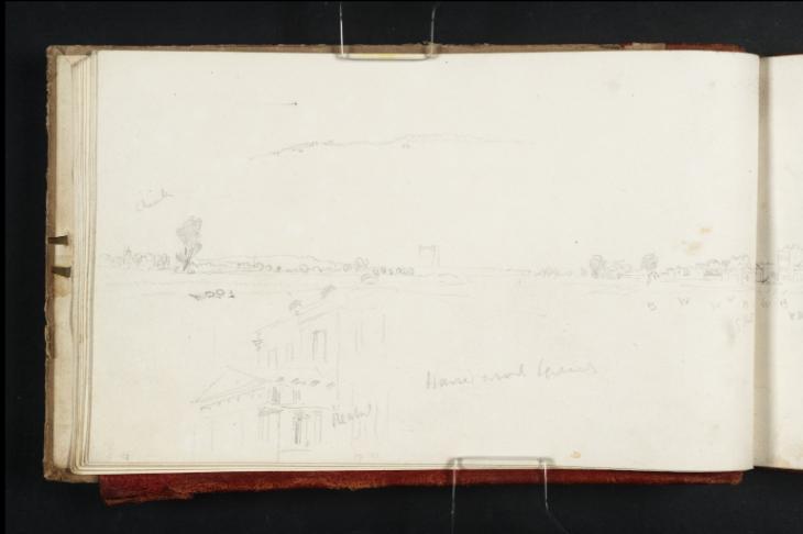 Joseph Mallord William Turner, ‘The River Thames at Mortlake, Looking North-East towards Chiswick and Barnes; the Porch of 'The Limes'’ 1825