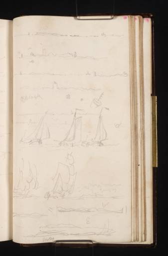 Joseph Mallord William Turner, ‘Estuary and Riverbank Profiles on the Nieuwe Maas (New Meuse) around Brielle (Brill) and the Stenen Baak Lighthouse; Studies of Shipping under Sail’ 1825