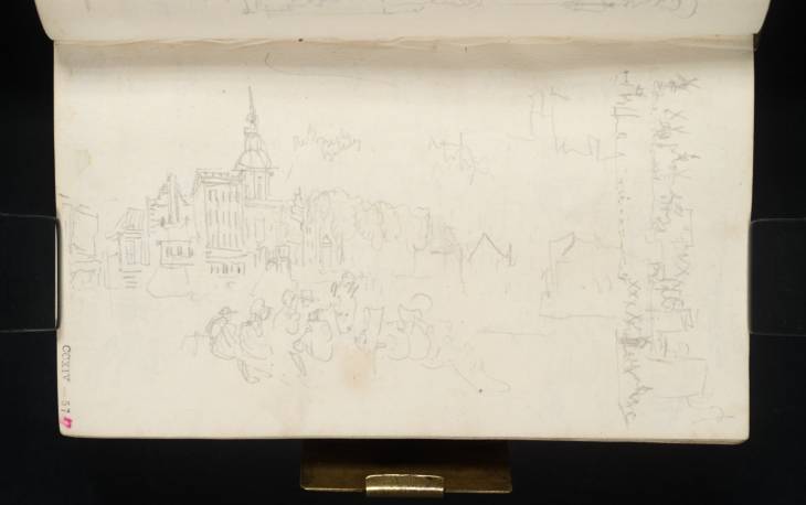 Joseph Mallord William Turner, ‘The Dordrecht Riverfront near the Groothoofdspoort, with a Group of Figures; River Views with Windmills’ 1825