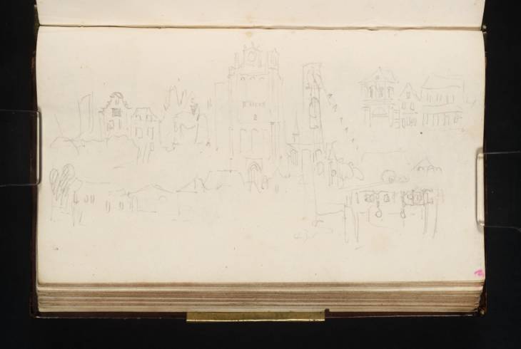 Joseph Mallord William Turner, ‘The Tower of the Grote Kerk, Dordrecht, from the Bomkade Quay, with Houses and a Harbour Crane’ 1825