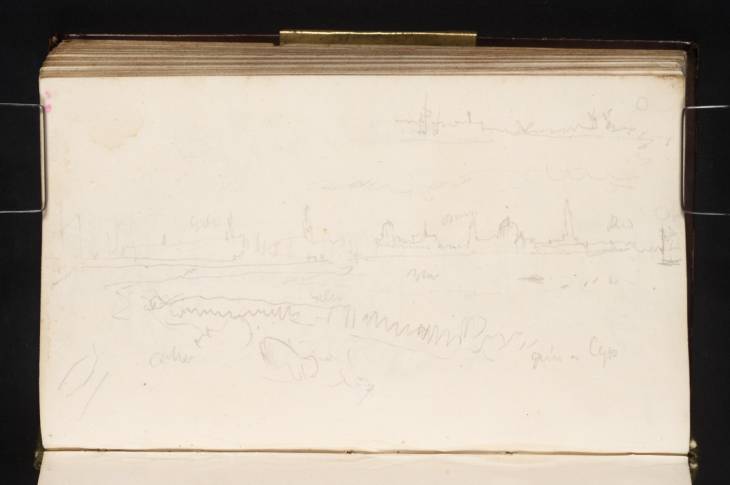 Joseph Mallord William Turner, ‘The Spires and Domes of Amsterdam across the River IJ towards Sunset, with Cows on the Bank in the Foreground’ 1825